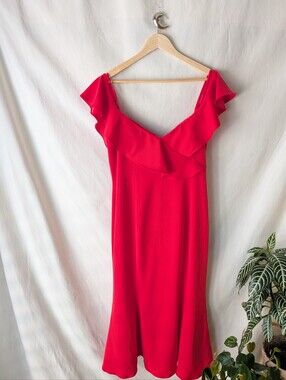 JAYGODFREY Vibrant Red Ruffle-Trim Midi Dress